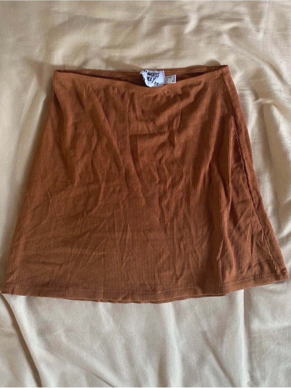 Princess Polly Ribbed Mini Skirt in Rust Brown